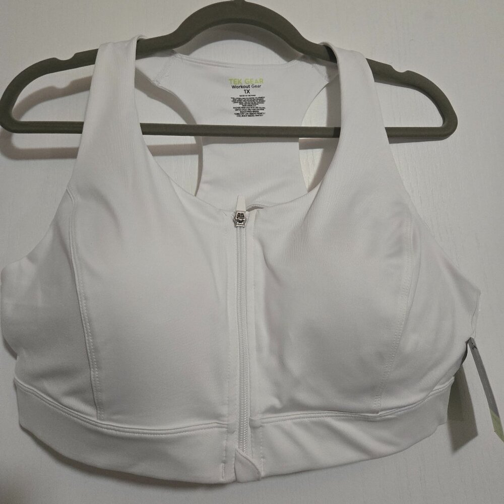 ✨ Tek Gear White Zip-Front High-Impact Sports Bra 1X - NWT ✨